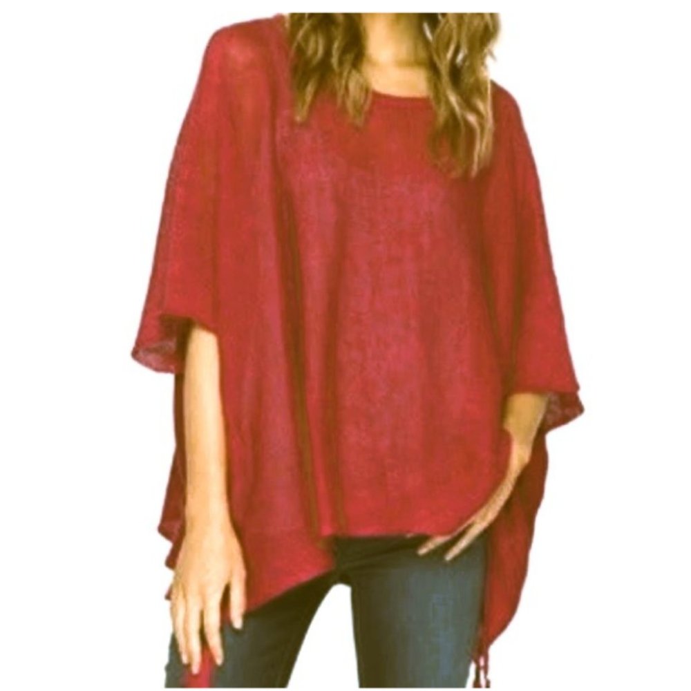 Johnny Was 100% Organic Linen Poncho with Bonus Necklace Size- M/L Rust